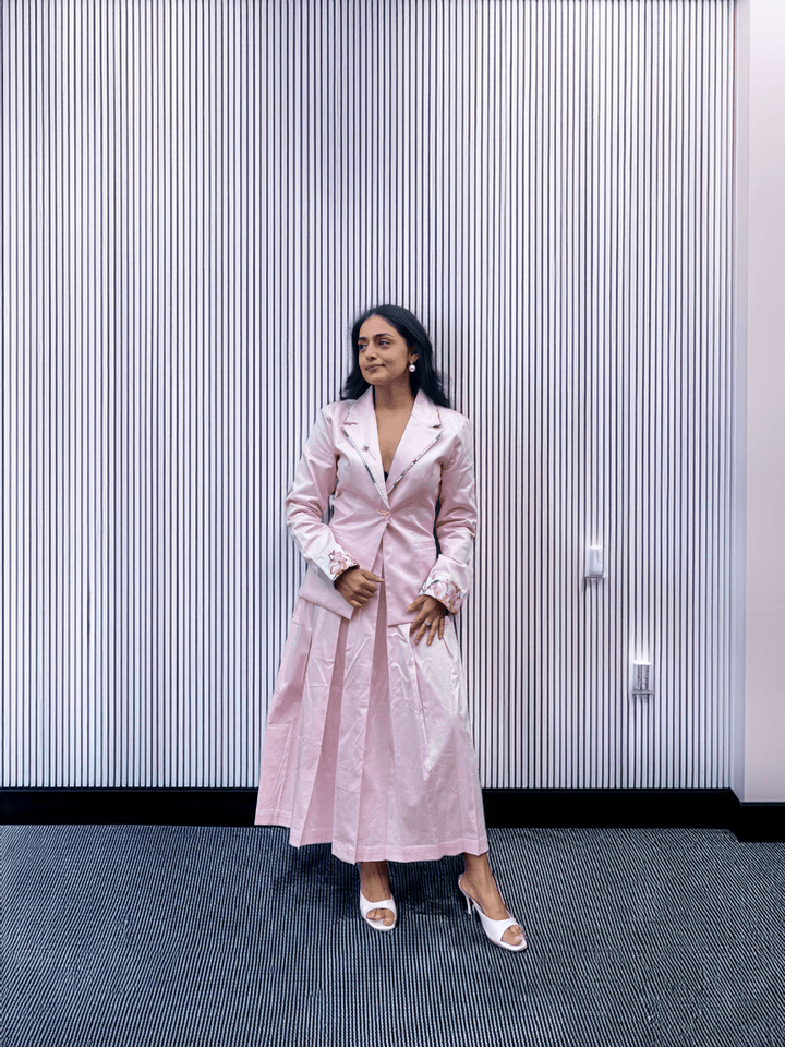 Pink Rose Blazer Skirt Set - Sage By Mala