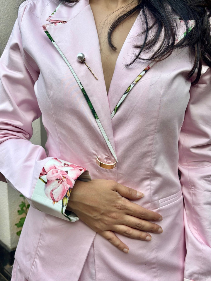 Pink Rose Blazer Skirt Set - Sage By Mala