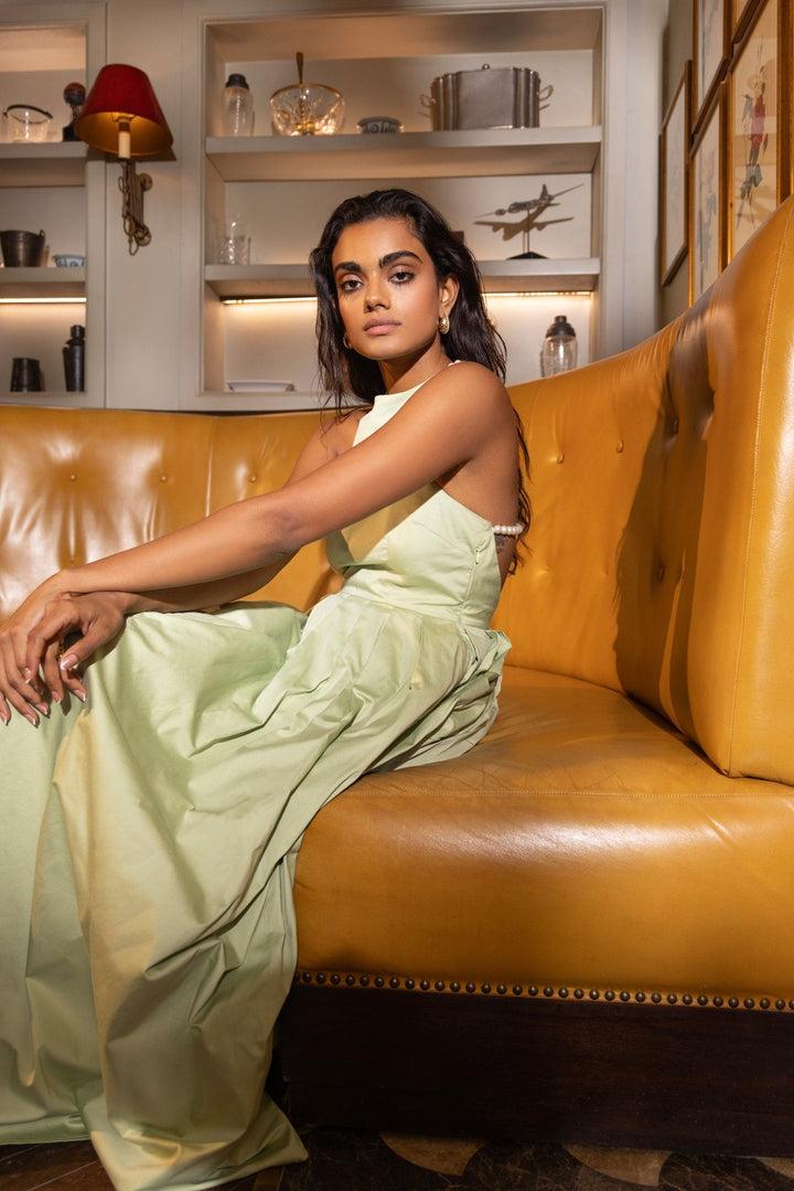 Pistachio Pearl Halter Neck Dress Elegant Evening Gown Sage By Mala Pistachio Pearl Halter Neck Dress Elegant Evening Gown Sage By Mala