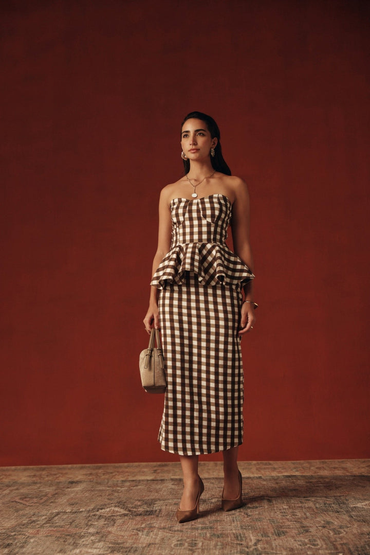 Vichy Peplum Bustier - Sage By Mala